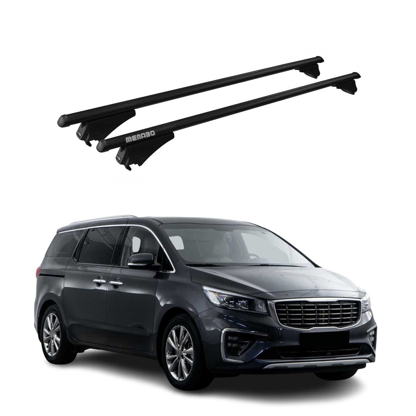 Menabo Dachträger Grundtäger für Kia Carnival 2014-2020 75kg Alu Schwarz 2 tlg OMAC DE