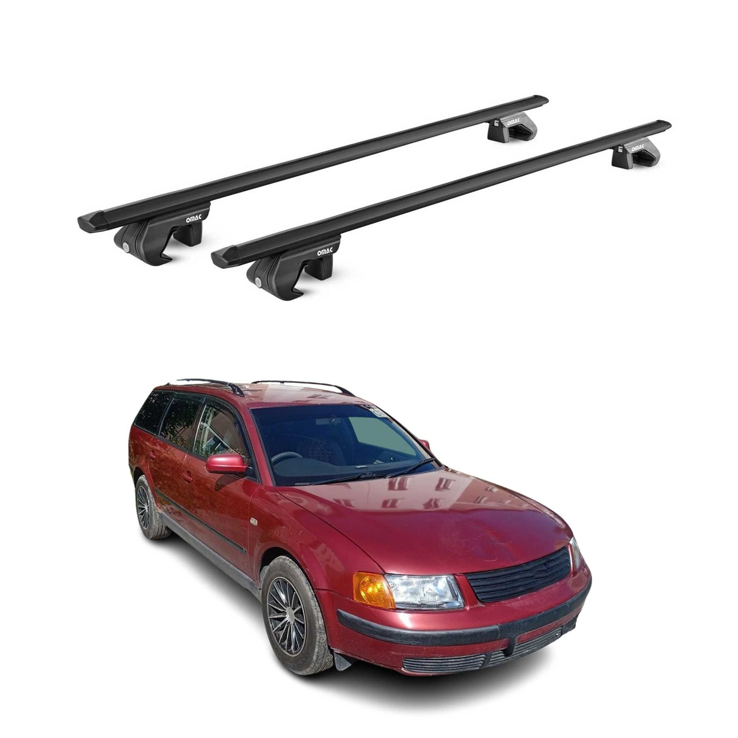 Dachträger Grundtäger für VW Passat B5 Kombi 2000-2005 5tür 90kg Alu ABE Schwarz OMAC DE