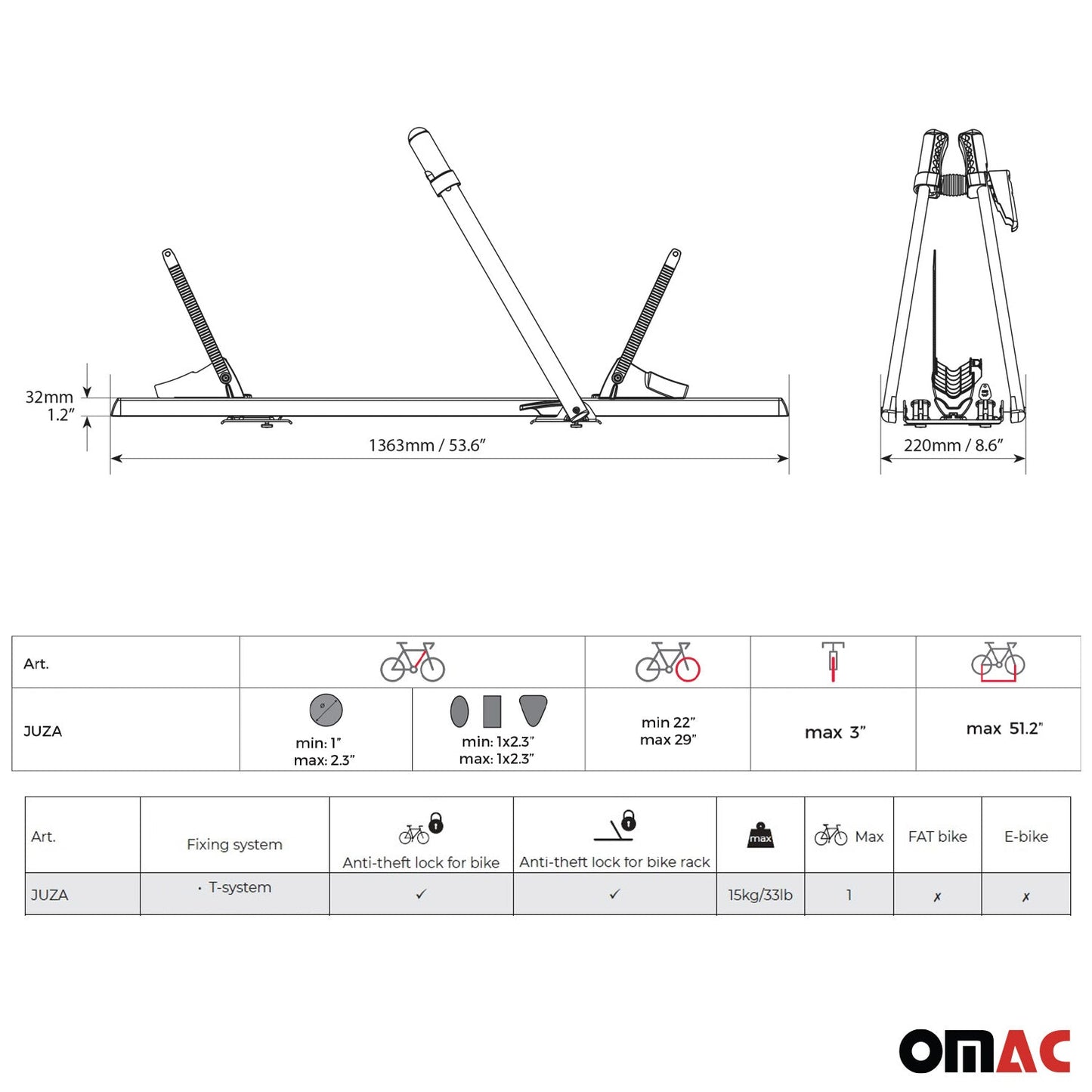 2x Menabo Fahrradträger Juza für Fahrrad bis 15kg ABE Alu Dachfahrradträger OMAC DE