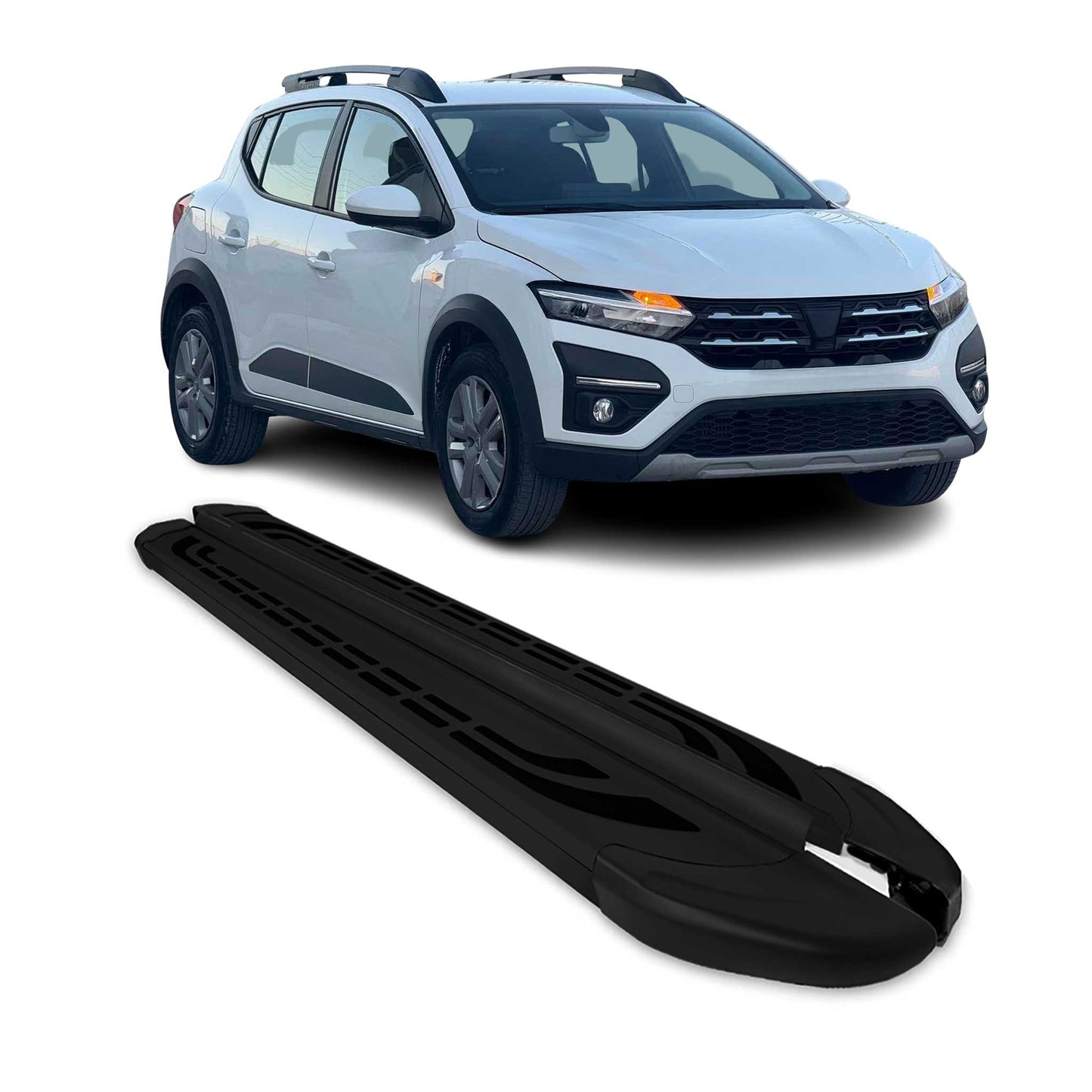 Seitenschweller Trittbretter für Dacia Sandero Stepway 2021-2025 Alu Schwarz OMAC DE