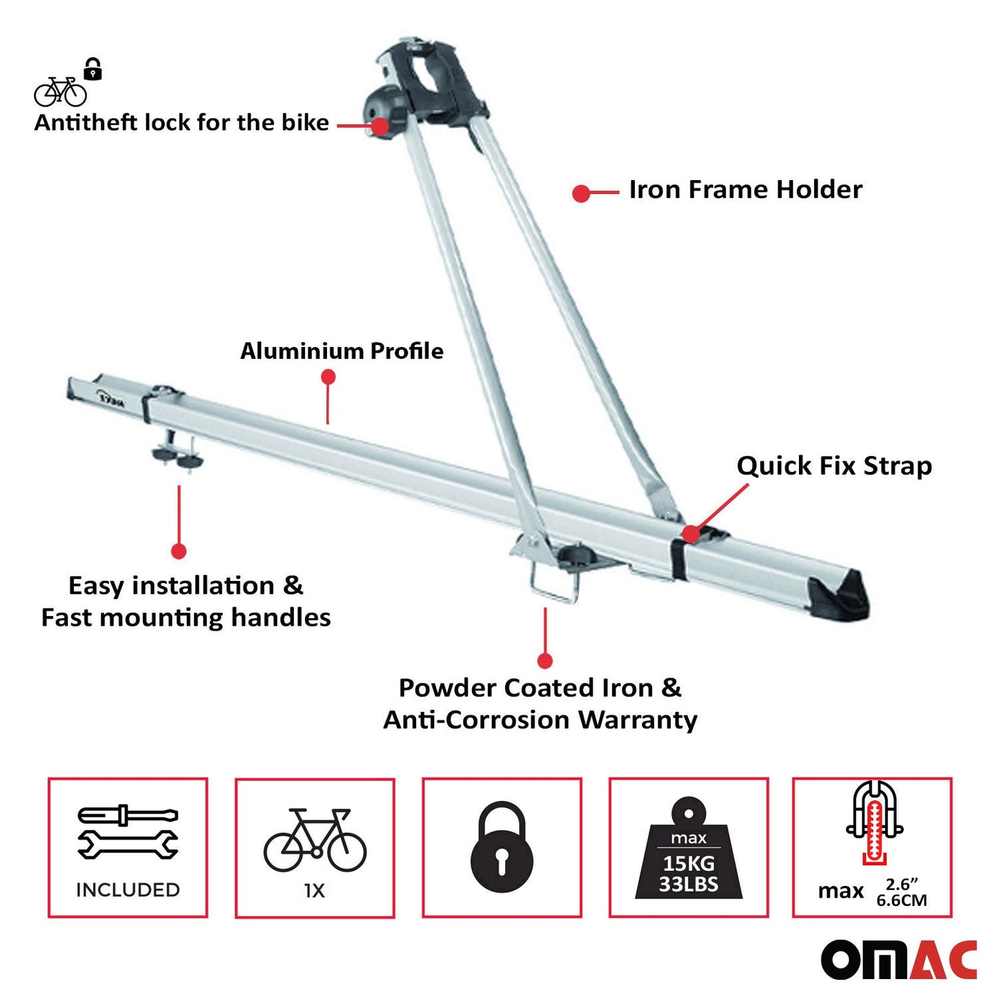 2x Fahrradträger Dachfahrradträger bis 15kg Fahrradhalter Aluminium Fahrräder OMAC DE
