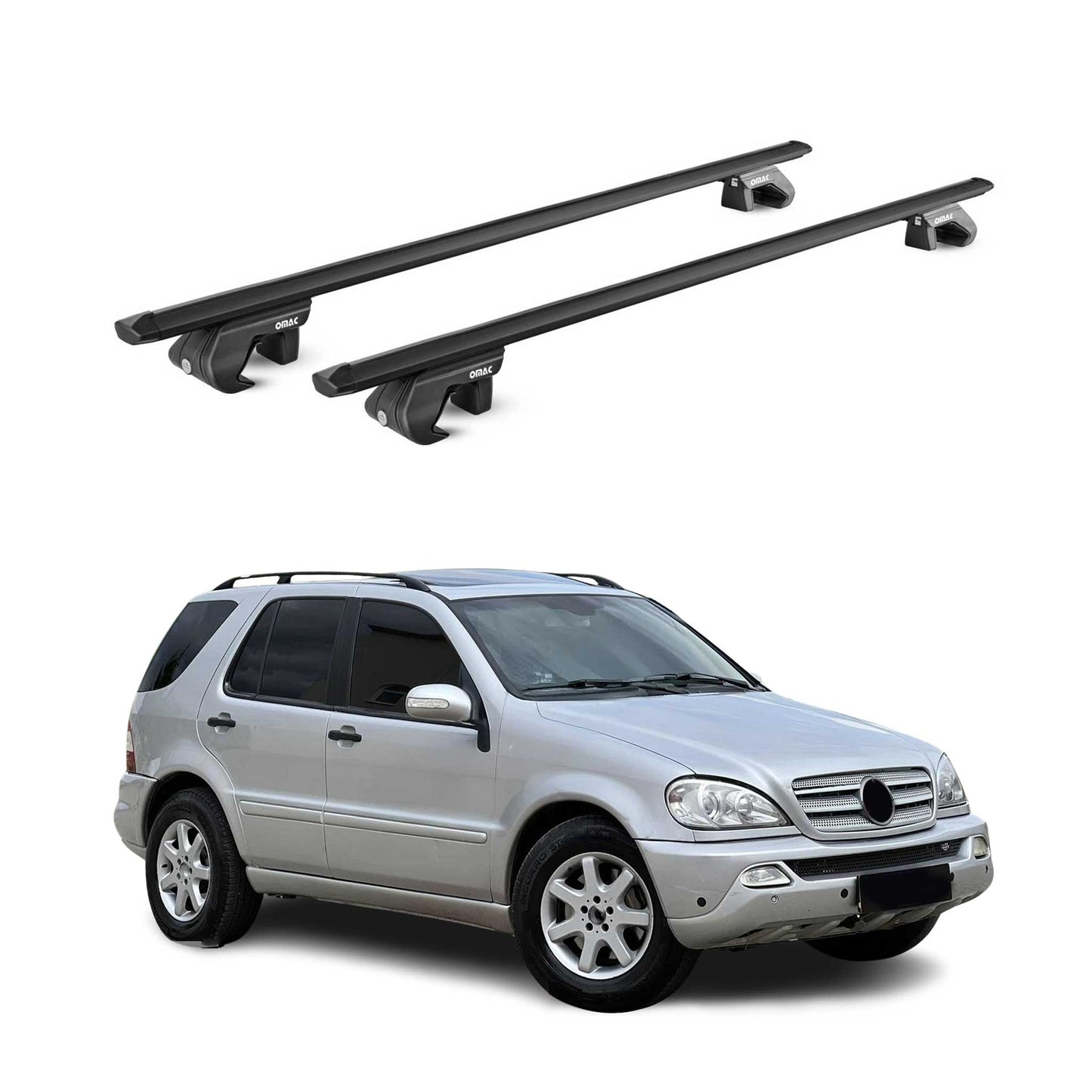 Dachträger Grundtäger für Mercedes ML Klasse W163 1998-2005 90kg Alu Schwarz ABE OMAC DE