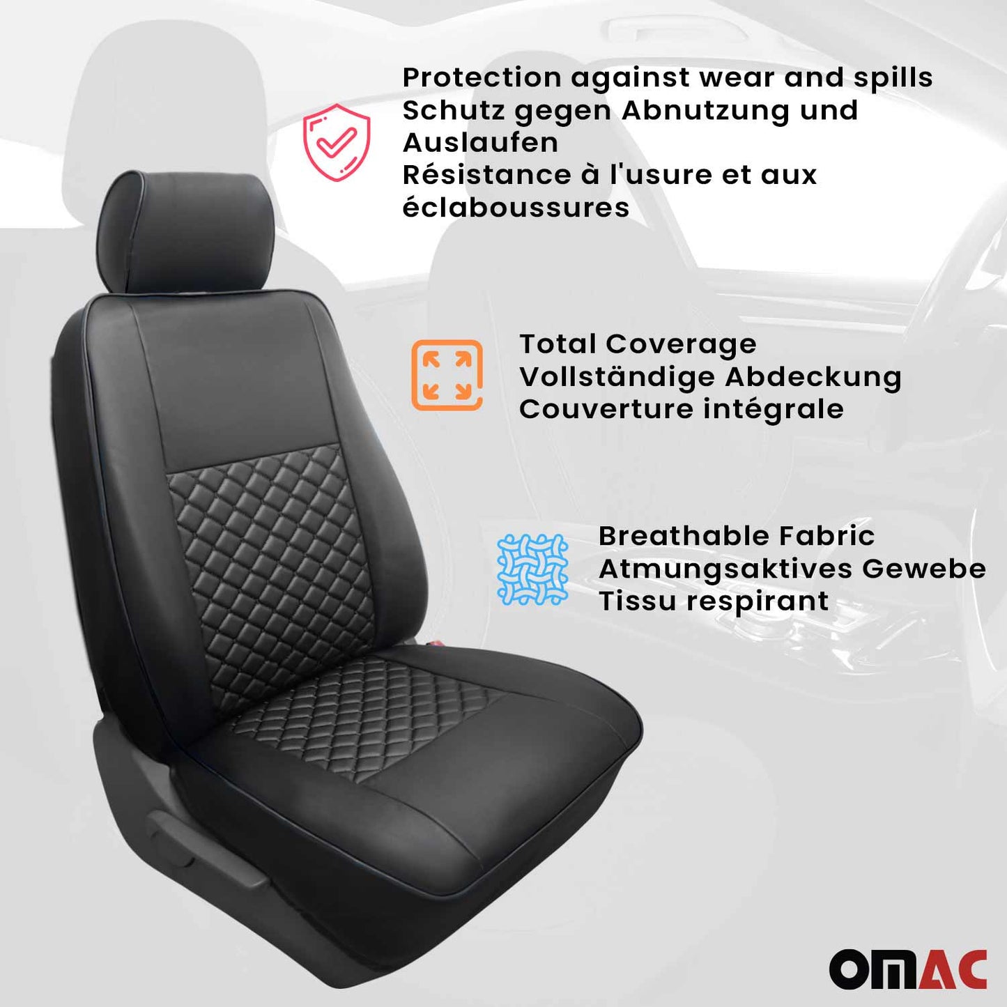 Sitzbezüge Schonbezüge für Mercedes Vito W447 2014-2025 Kunstleder Schwarz 1tlg OMAC DE