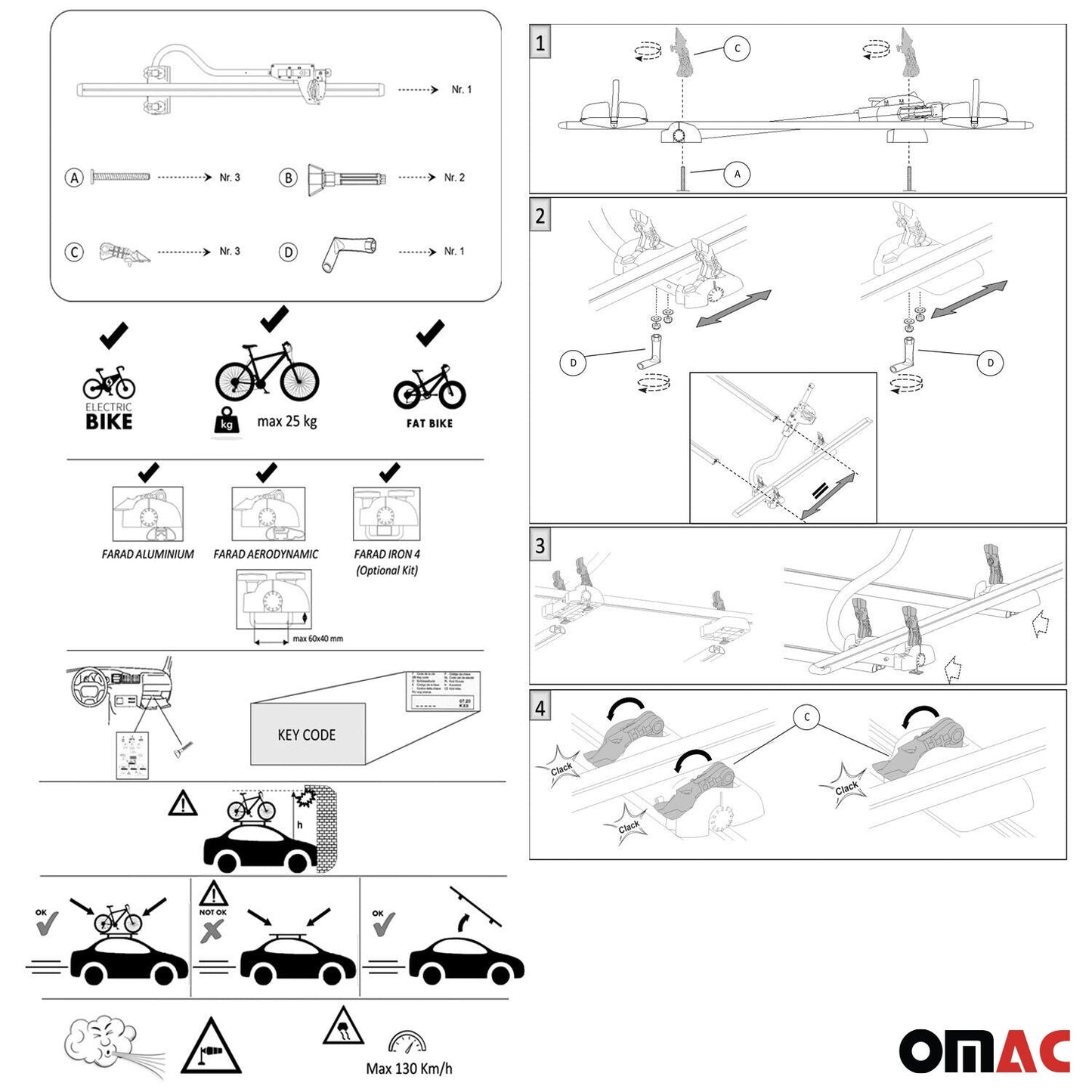 2x Farad Fahrradträger bis 25 kg ABE P-Style Dachfahrradträger EBike FatBike OMAC DE