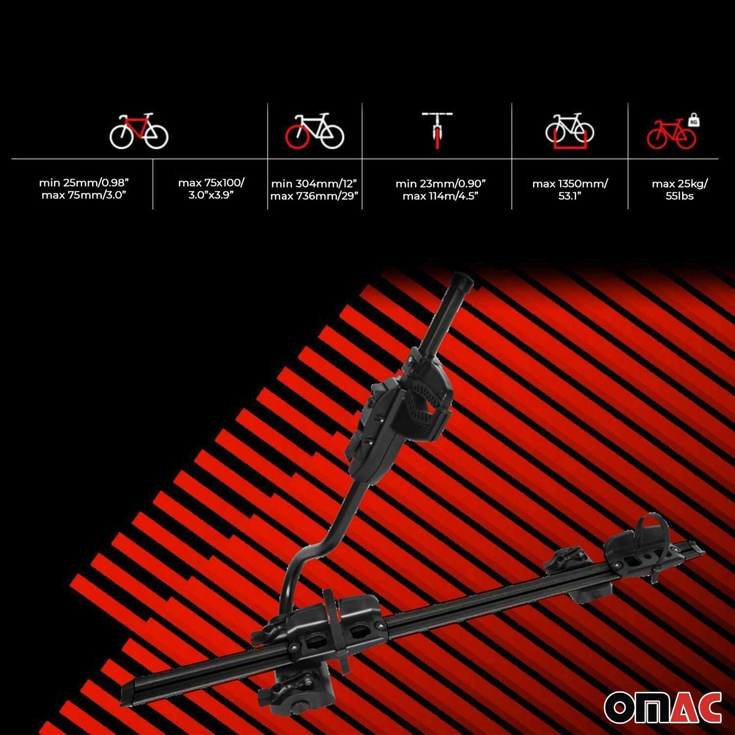 Farad Fahrradträger Dachfahrradträger für Fahrräder bis 25kg Stahl EBike FatBike OMAC DE