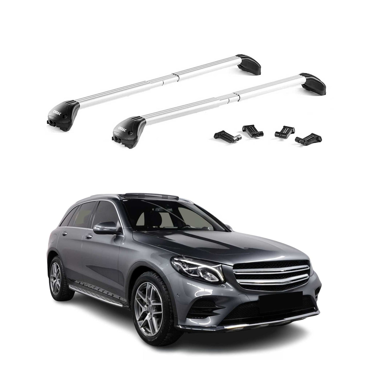 Dachträger Grundtäger für Mercedes GLC X253 2015-2022 100kg Alu Silber 2x ABE OMAC DE