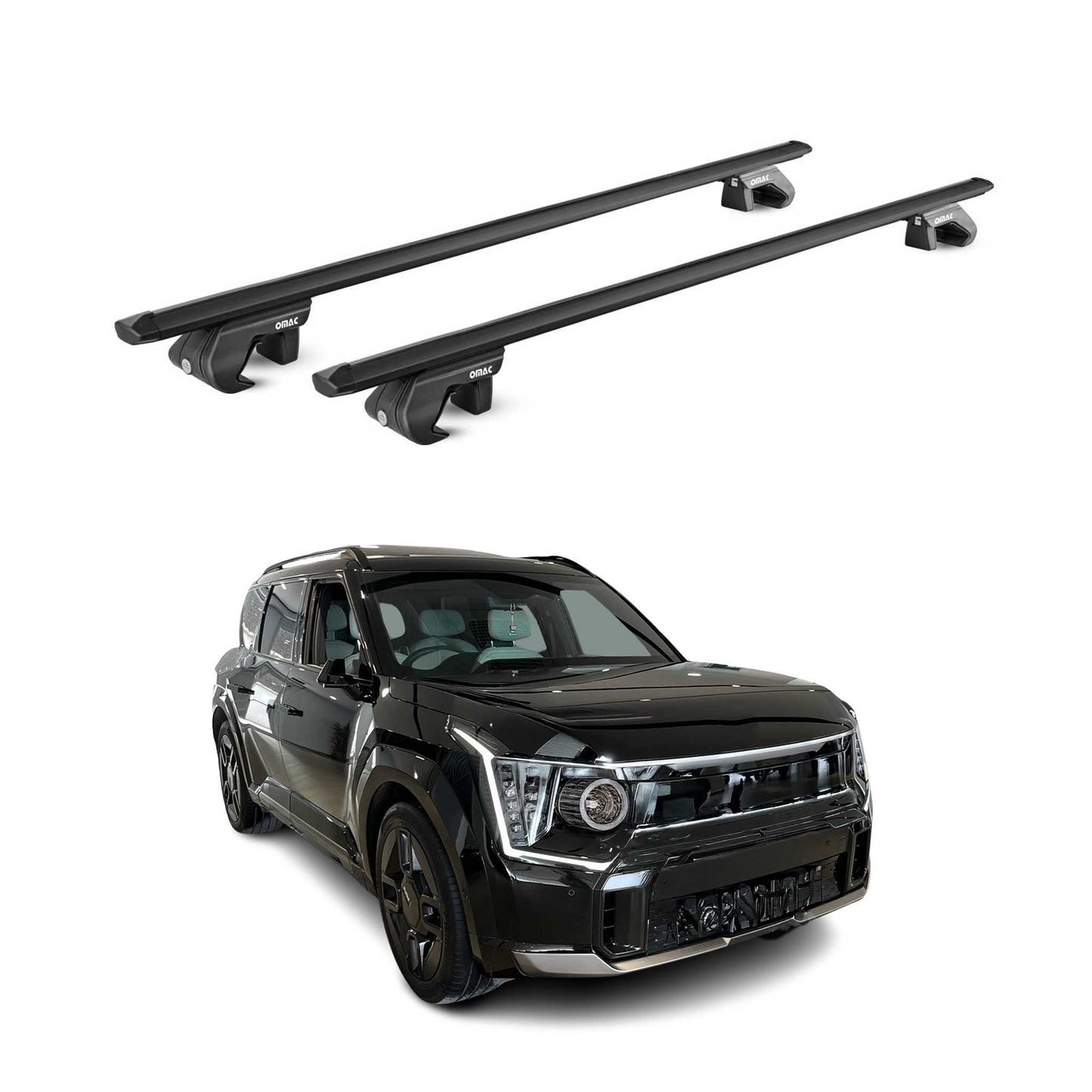 Dachträger Grundtäger für Kia EV9 2023-2025 90kg Aluminium Schwarz 2 tlg ABE OMAC DE