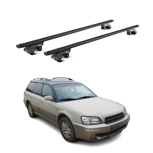 Dachträger Grundtäger für Subaru Outback mk2 1999-2003 90kg Alu Schwarz 2x ABE OMAC DE