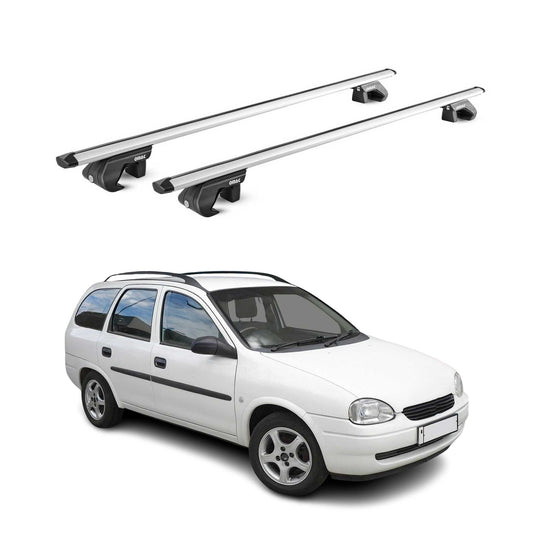 Dachträger Grundtäger für Opel Corsa B Kombi 1993-2000 90kg Alu Silber 2 tlg ABE OMAC DE