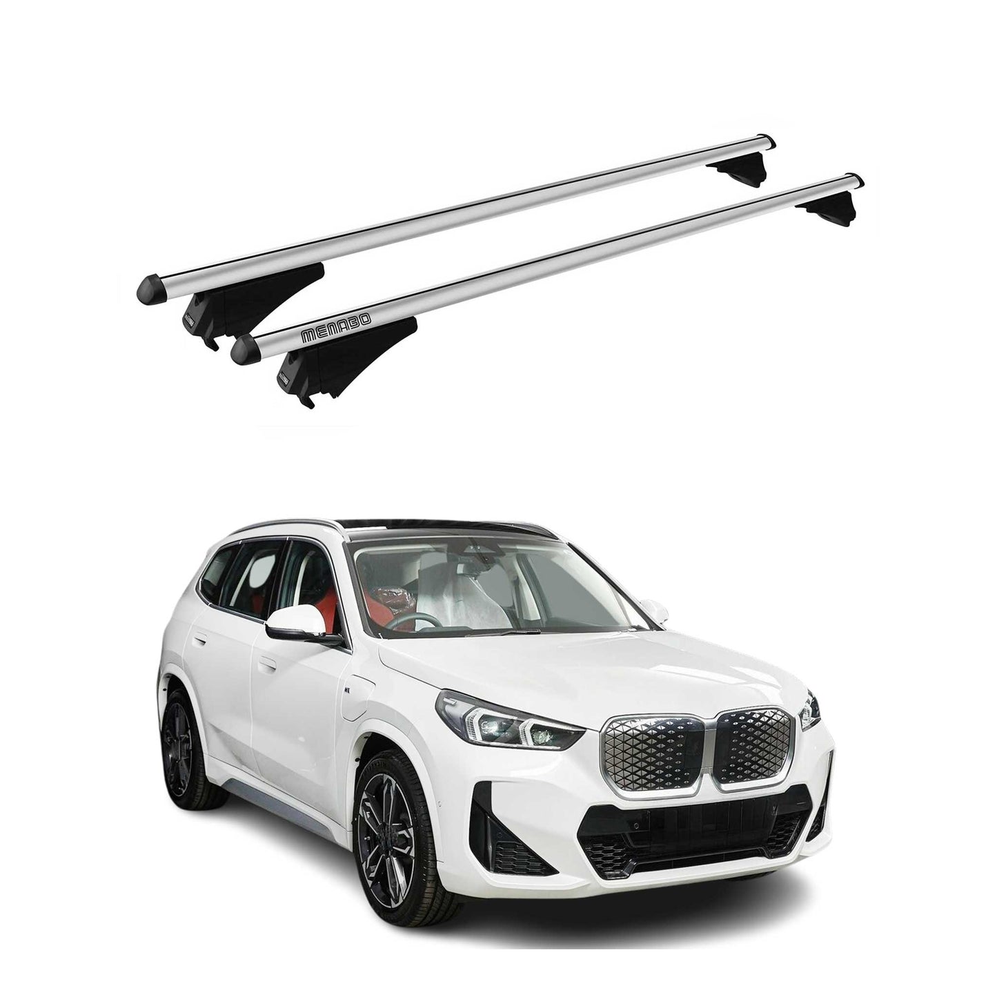 2022-2025 BMW IX1 (U11) Menabo Grundträger Dachträger Alu Silber 2 tlg OMAC DE