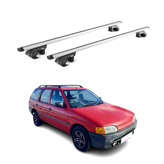 Dachträger Grundtäger für Ford Escort Kombi 1993-2000 90kg Alu Silber 2 tlg ABE OMAC DE