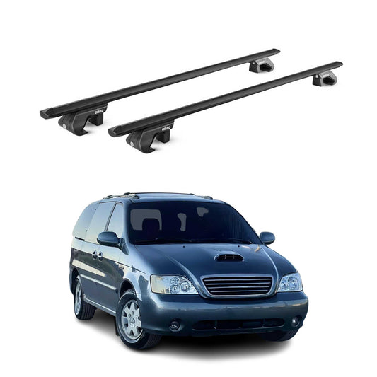 Dachträger Grundtäger für Kia Carnival 1998-2005 90kg Alu Schwarz 2 tlg ABE OMAC DE