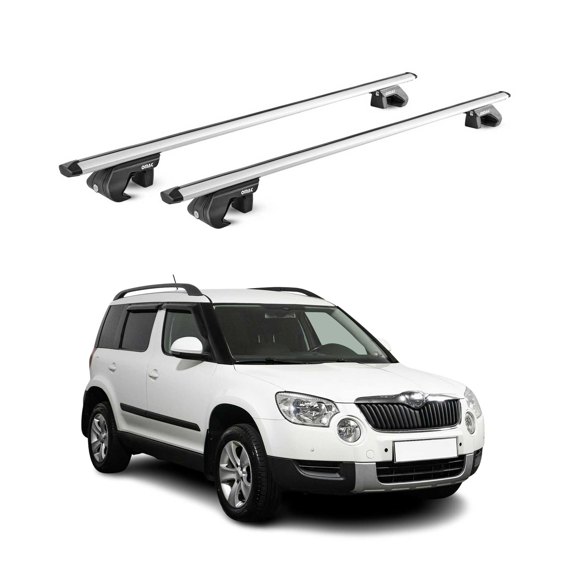 Dachträger Grundtäger für Skoda Yeti 2009-2013 Pre-FL 90kg Alu Silber 2 tlg ABE OMAC DE