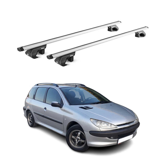 Dachträger Grundtäger für Peugeot 206 Kombi 2001-2009 90kg Alu Silber 2 tlg ABE OMAC DE