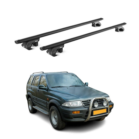 Dachträger Grundtäger für Ssangyong Musso 1993-2005 5 tür 90kg Alu Schwarz ABE OMAC DE