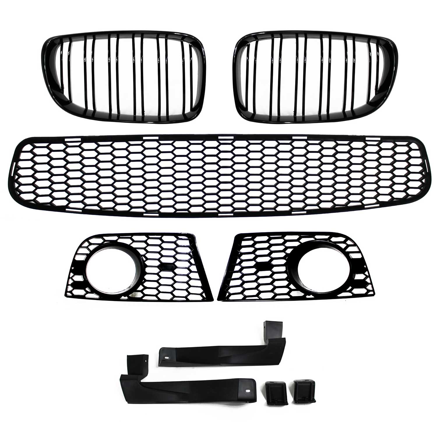 JOM Frontstoßstange für BMW E81/E82/E87/E88 2004-2013 Doppelrippen Grill Schwarz OMAC DE