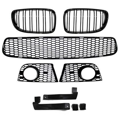 JOM Frontstoßstange für BMW E81/E82/E87/E88 2004-2013 Doppelrippen Grill Schwarz OMAC DE