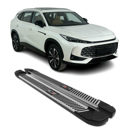 2024-2025 MG HS II Trittbretter Seitenschweller Seitenbretter Aluminium Schwarz Silber OMAC DE