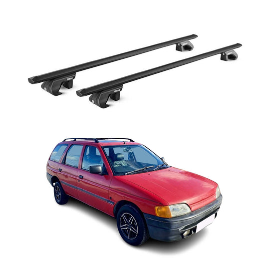 Dachträger Grundtäger für Ford Escort Kombi 1993-2000 90kg Alu Schwarz 2 tlg ABE OMAC DE