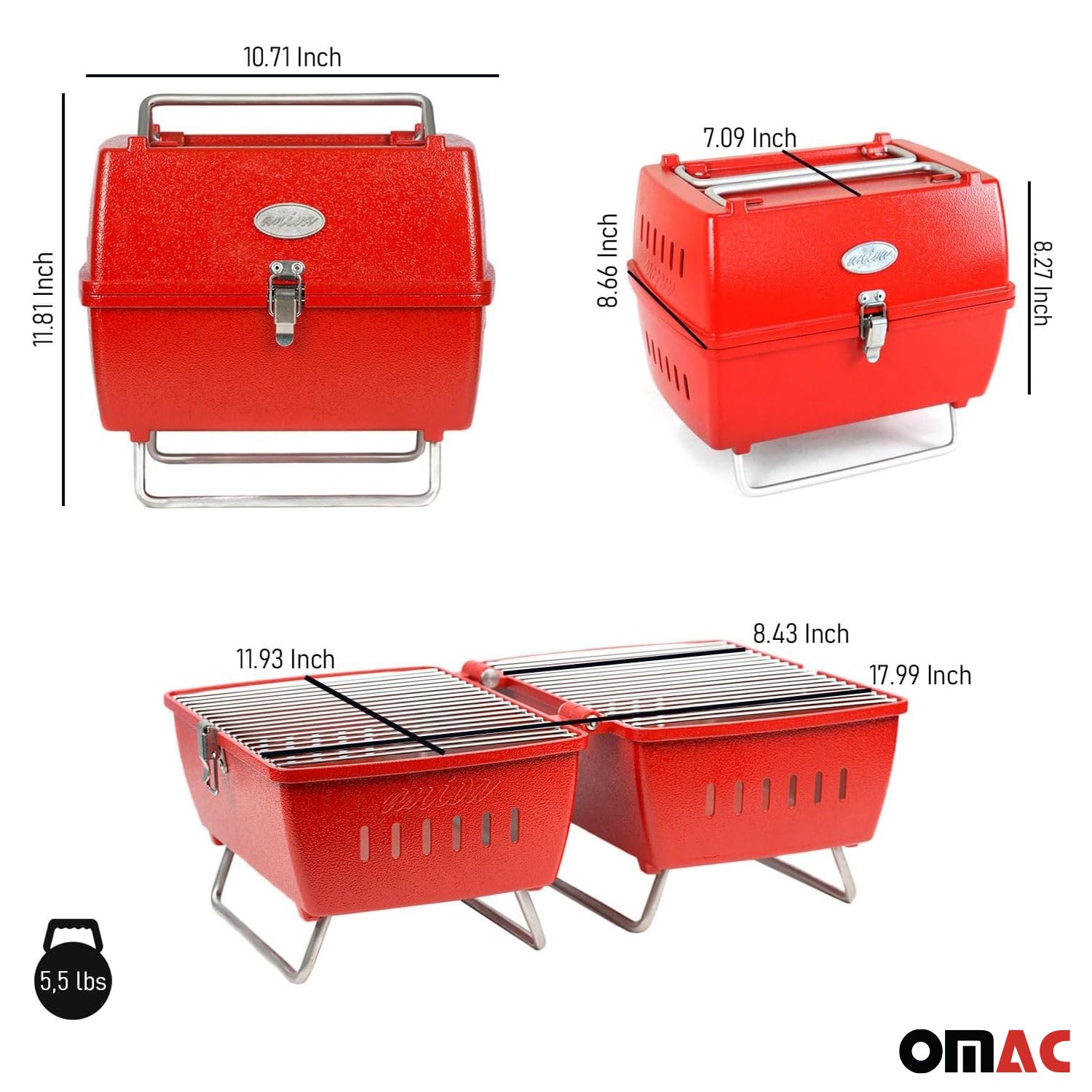 Holzkohlegrill Tragbarer Grill Garten Outdoor Rot Picknickgrill 13-teilig BBQ OMAC DE
