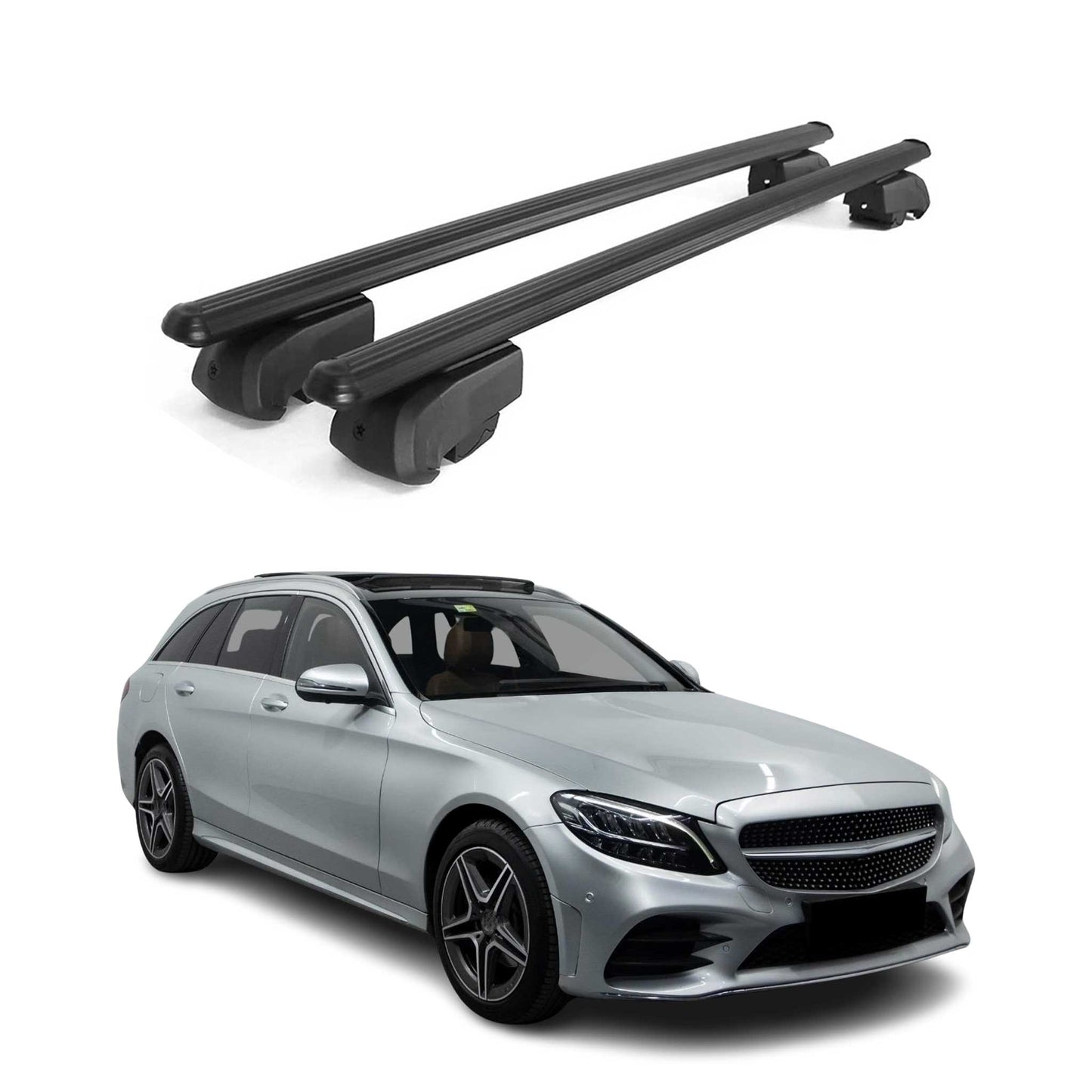 Dachträger Gepäckträger für Mercedes C Klasse S205 2014-2021 Alu Schwarz ABE 2x OMAC DE