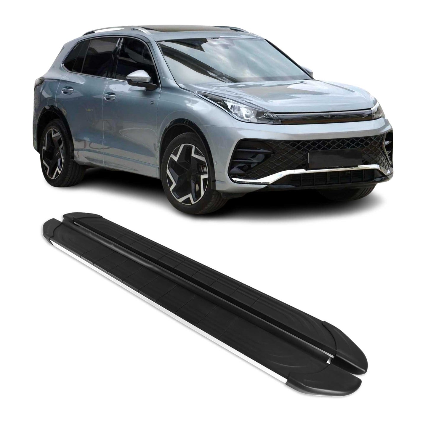 Trittbretter Seitenschweller für VW Tiguan mk3 2024-2025 Alu Schwarz Silber