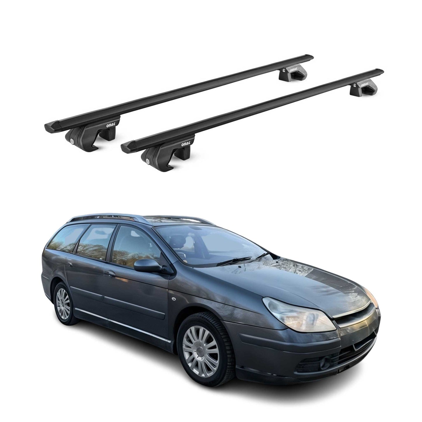 Dachträger Grundtäger für Citroen C5 I II Kombi 2001-2017 90kg Alu Schwarz ABE OMAC DE