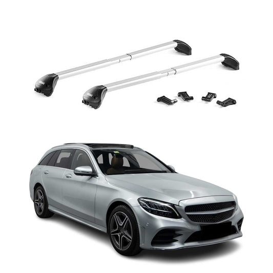 Dachträger für Mercedes C Klasse S205 Kombi 2015-2021 100kg Alu Silber 2x ABE OMAC DE