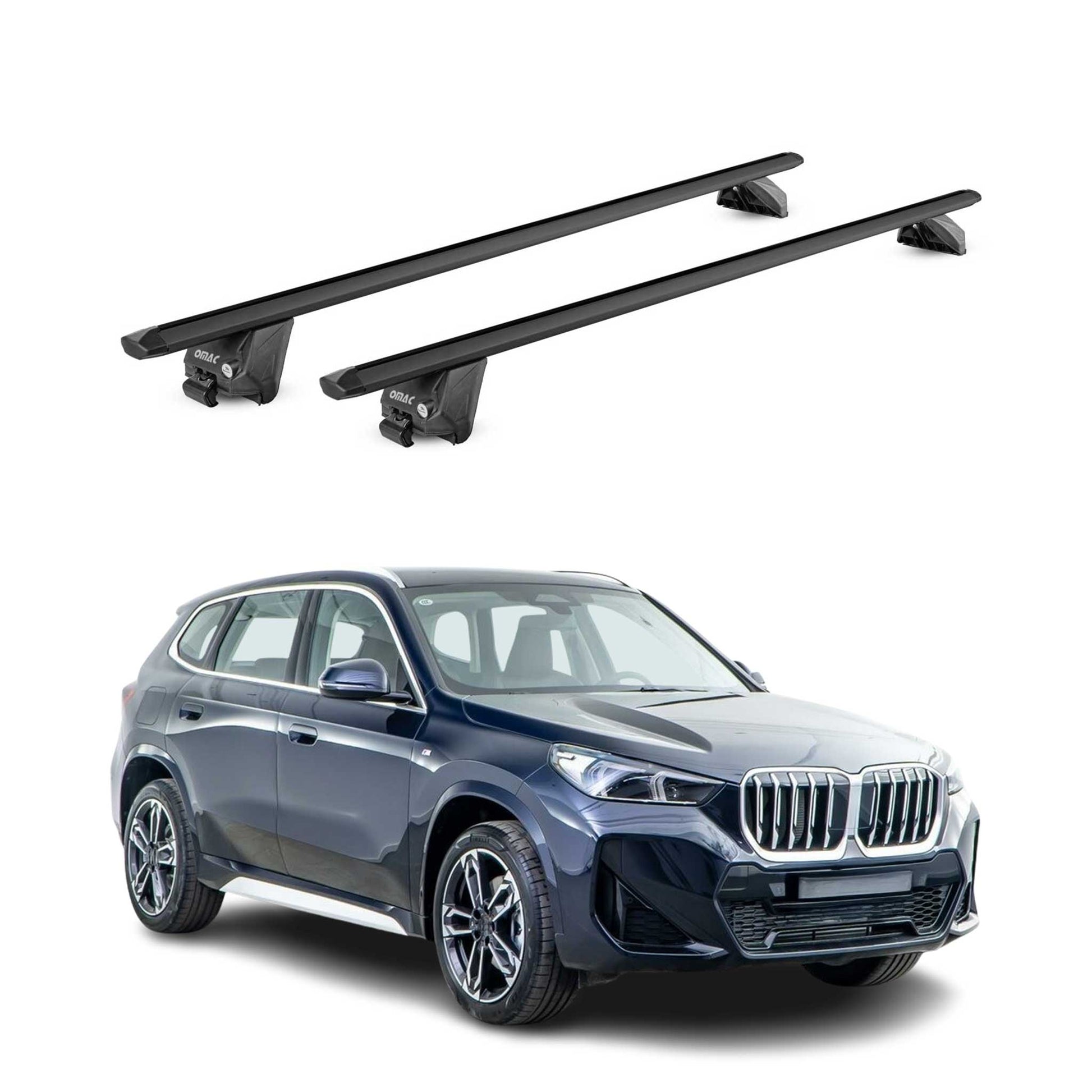 Dachträger Grundtäger für BMW X1 U11 2022-2025 100kg Aluminium Schwarz 2 tlg ABE OMAC DE