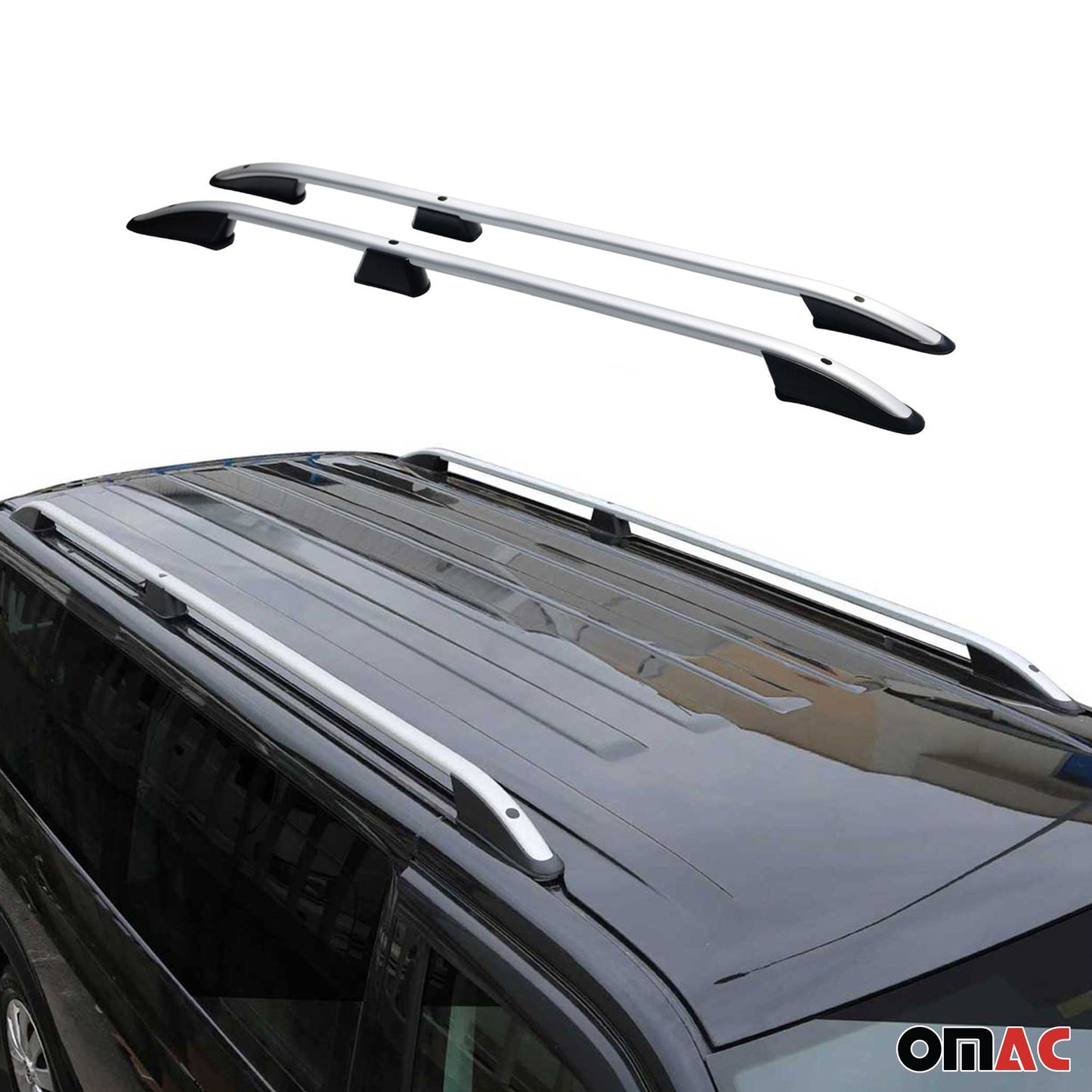 Dachreling Dachgepäckträger für VW Transporter T7 2024-2025 L1 kurzer Silber 2x OMAC DE