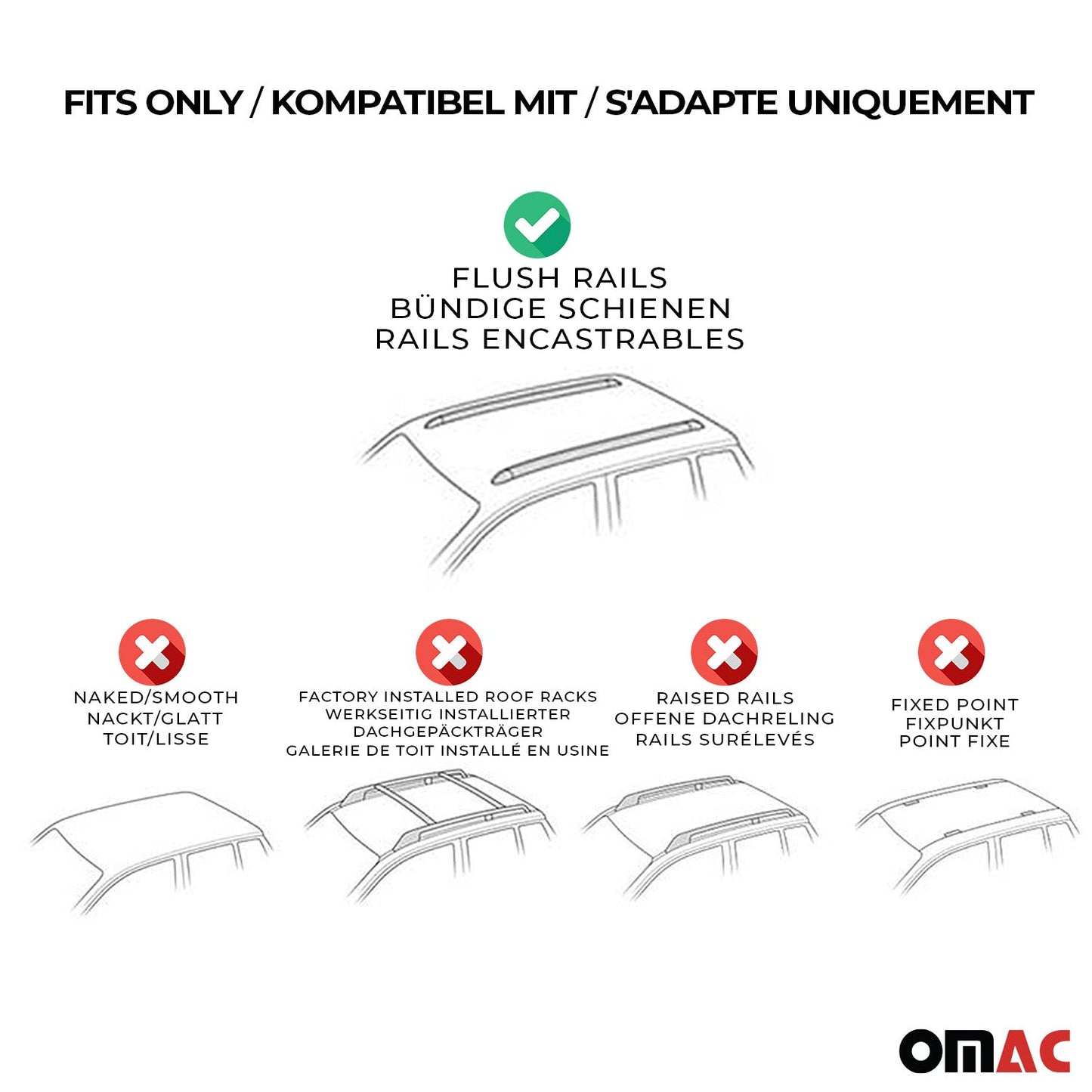 Alu Dachträger Gepäckträger Universal Bündige Schienen Schwarz ABE 120 cm OMAC DE