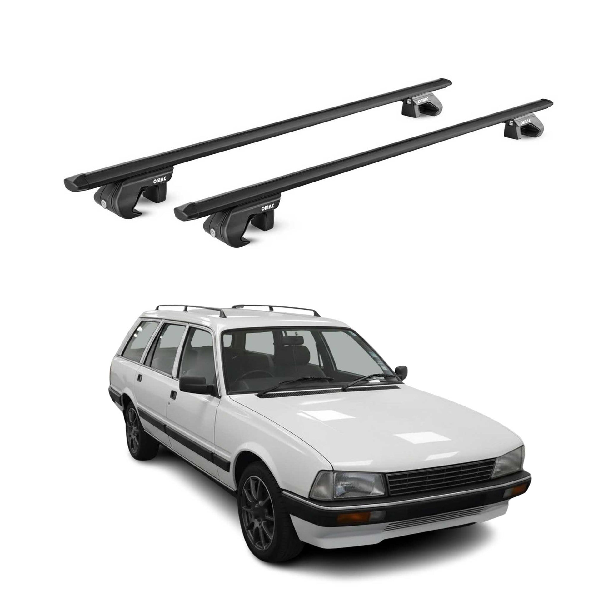 Dachträger Grundtäger für Peugeot 505 Kombi 1982-1992 90kg Alu Schwarz 2 tlg ABE OMAC DE