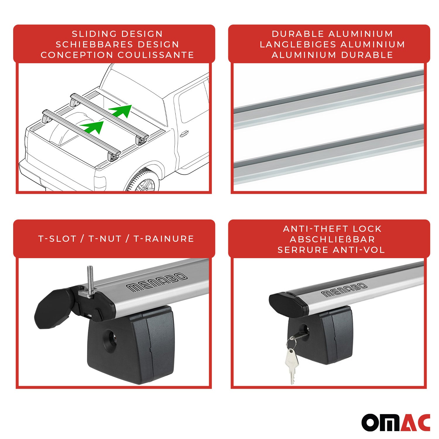 Menabo Dachträger für Universal Laderaumrollo-Querträger Ladeflächenträger 2x OMAC DE