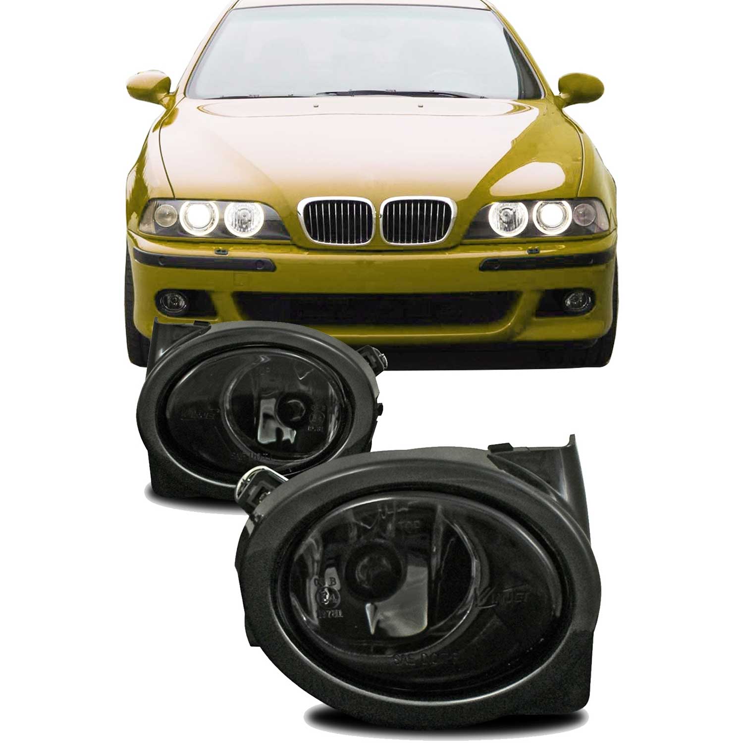 JOM Nebelscheinwerfer für BMW 3er E46/ M3 + E39/ M5 Smokeglas mit Rahmen OMAC DE