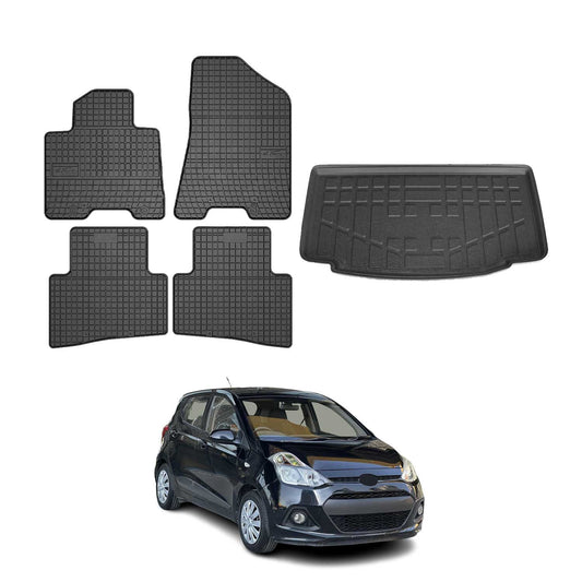Fußmatten & Kofferraumwanne Set für Hyundai i10 Schrägheck 2013-2025 Gummi 5x OMAC DE