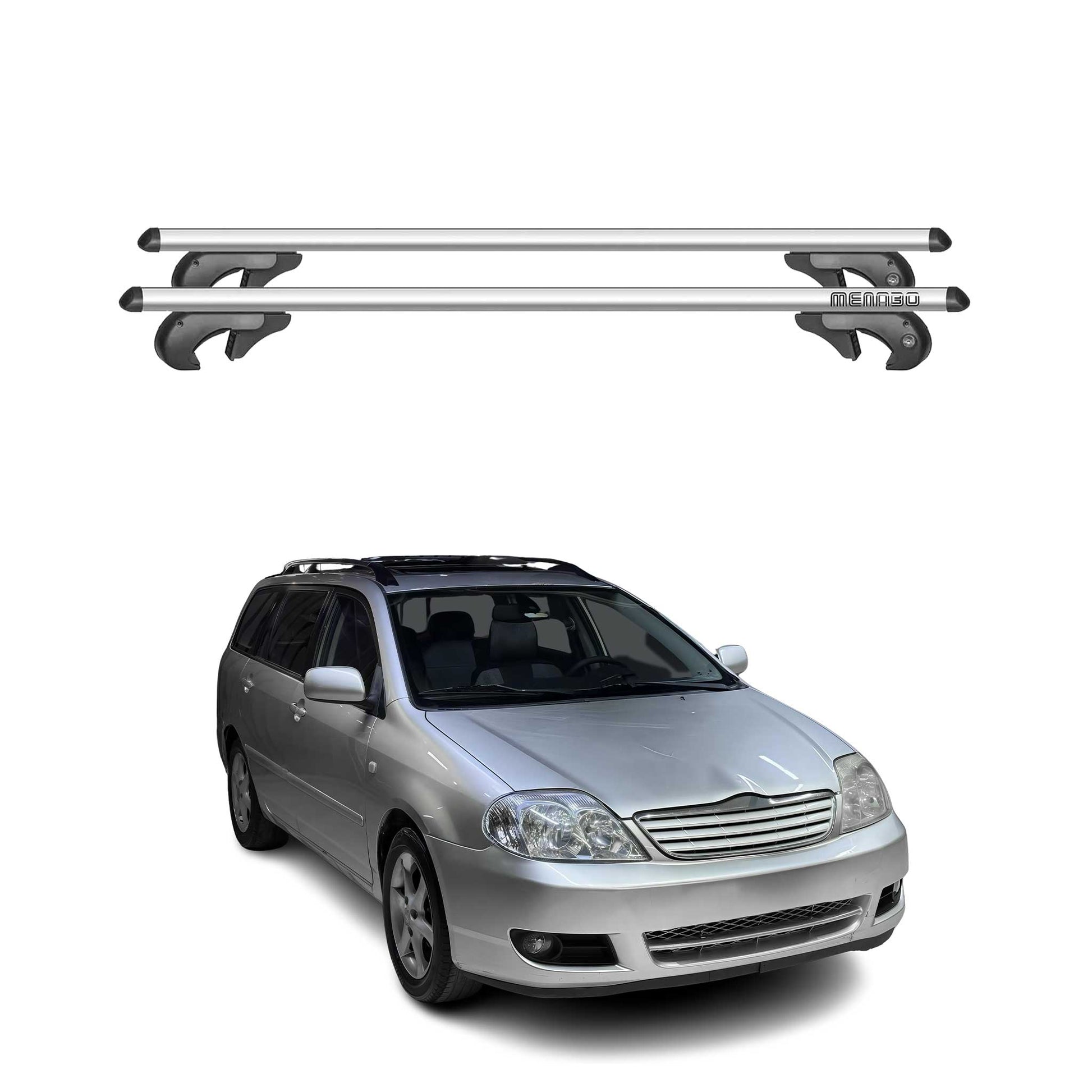 Menabo Dachträger für Toyota Corolla Fielder 2002-2007 Silber Auto 90kg 2x OMAC DE
