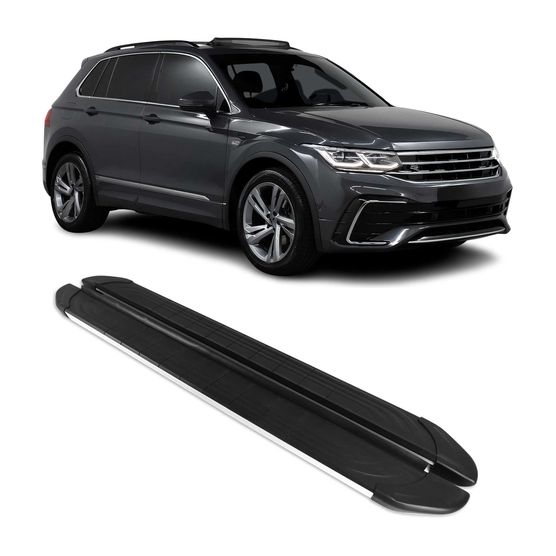 Trittbretter Seitenbretter für VW Tiguan Allspace 2016-24 Alu Schwarz-Silber OMAC DE
