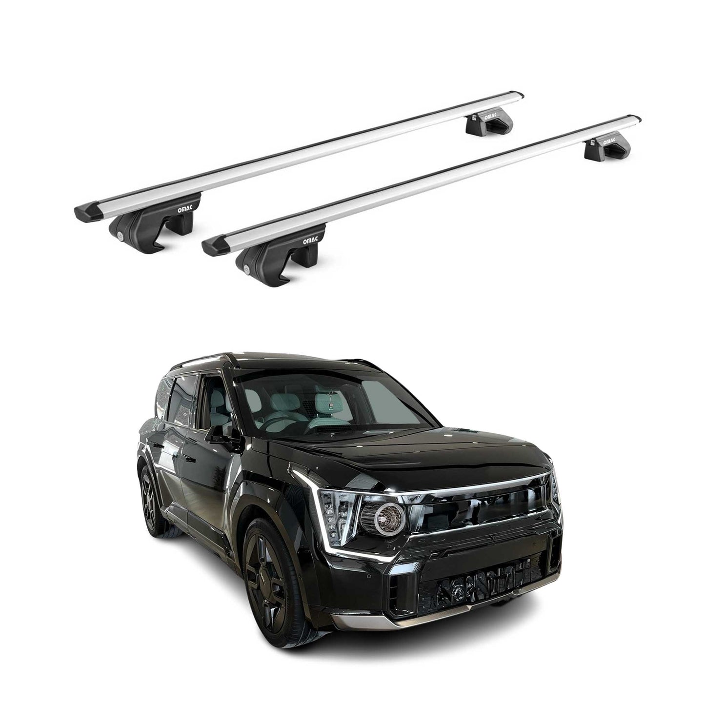 Dachträger Grundtäger für Kia EV9 2023-2025 90kg Aluminium Silber 2 tlg ABE OMAC DE