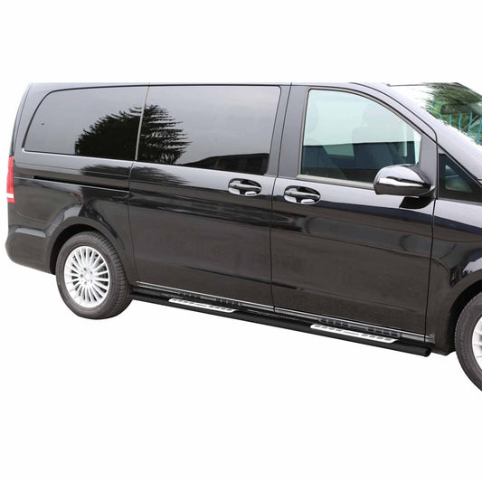 Stahl Schwellerrohre Trittbretter für Mercedes Vito W447 2014-2025 L1 Schwarz 2x OMAC DE