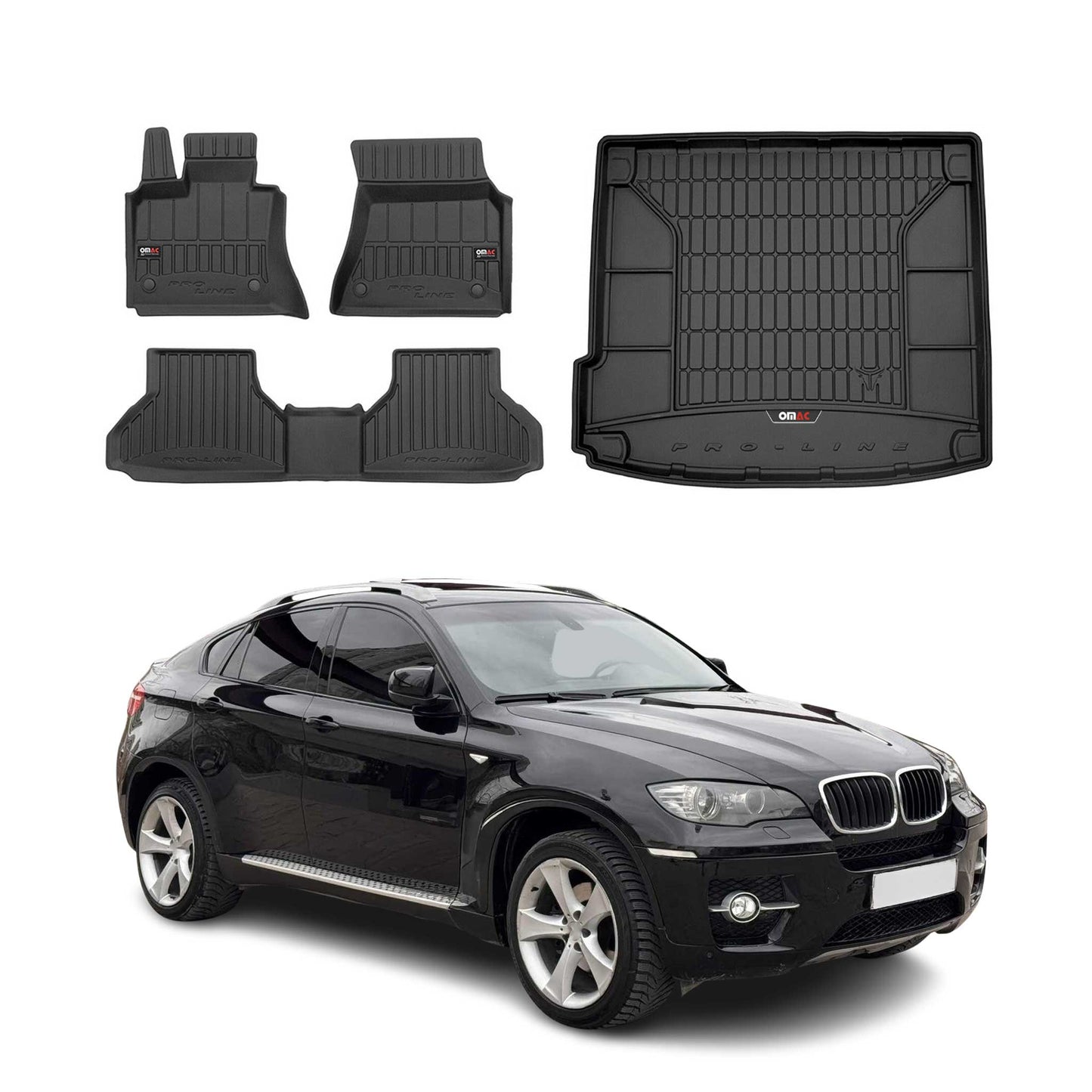 OMAC Fußmatten & Kofferraumwanne Set für BMW X6 E71 2007-2014 Gummi Schwarz 4x OMAC DE
