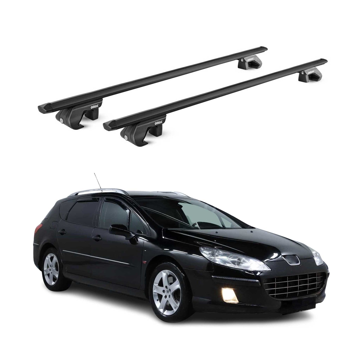 Dachträger Grundtäger für Peugeot 407 Kombi 2004-2011 90kg Alu Schwarz 2 tlg ABE OMAC DE