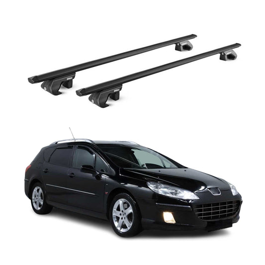 Dachträger Grundtäger für Peugeot 407 Kombi 2004-2011 90kg Alu Schwarz 2 tlg ABE OMAC DE