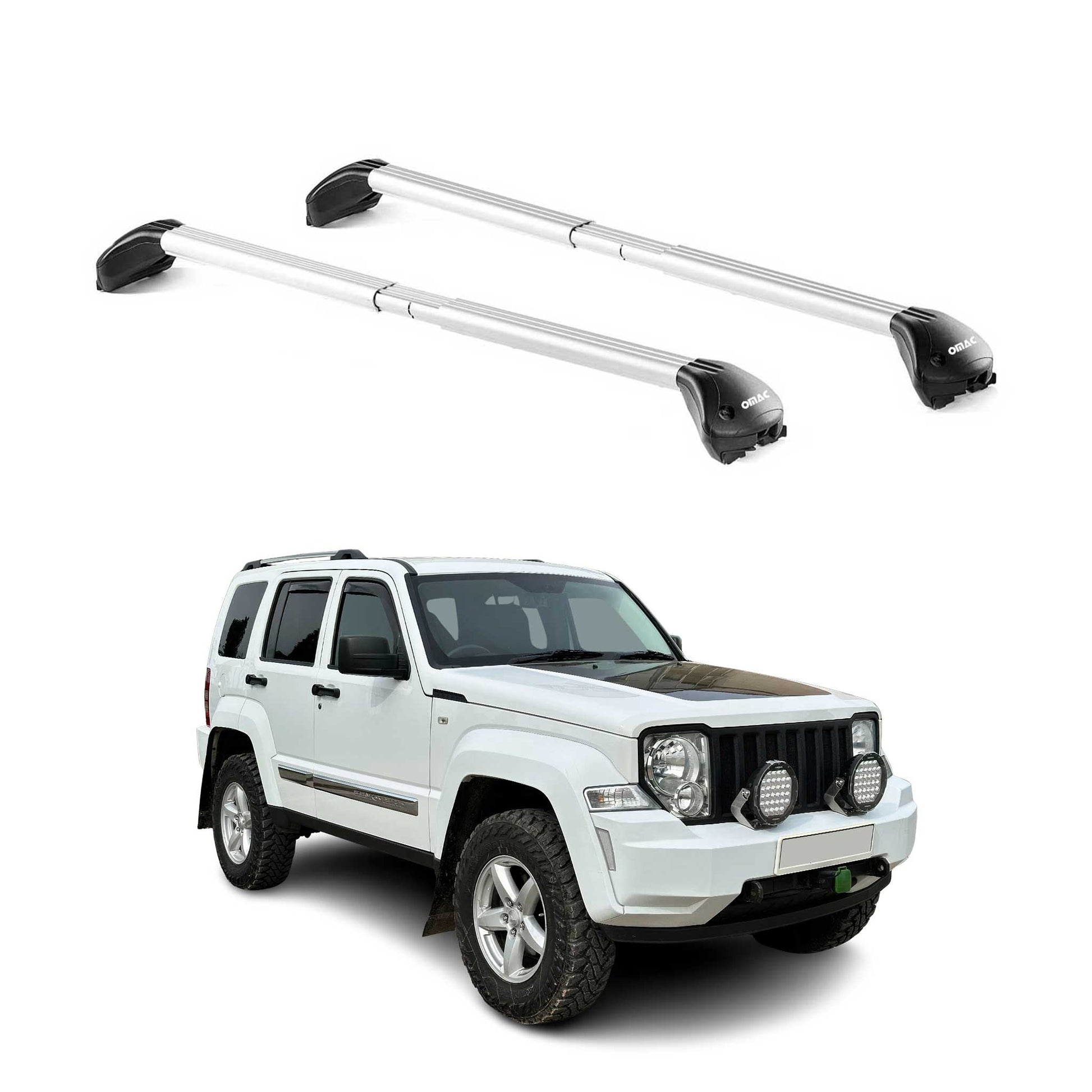 Dachträger Grundtäger für Jeep Cherokee KK 2008-2013 100kg Alu Silber 2 tlg ABE OMAC DE