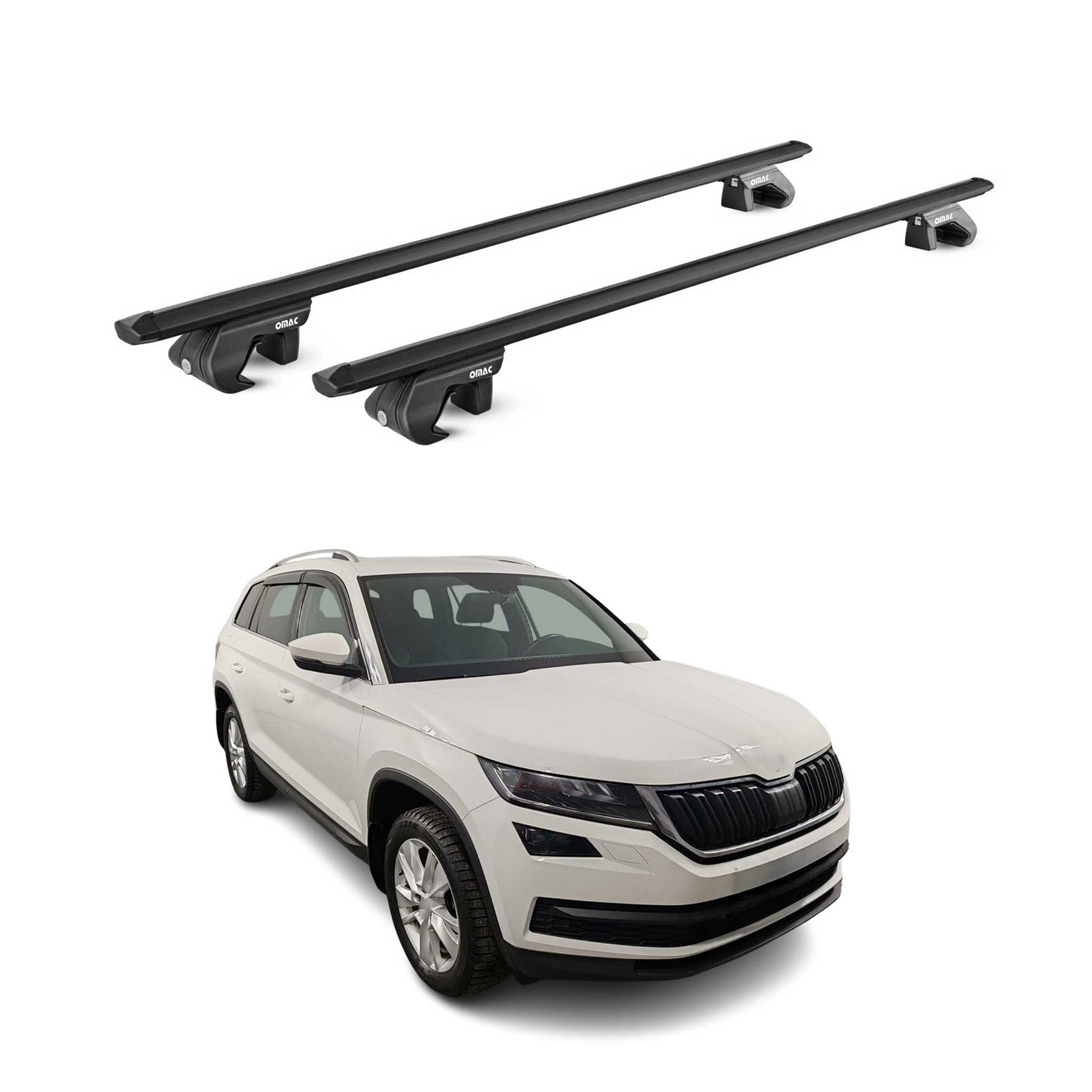 Dachträger Grundtäger für Skoda Kodiaq 2016-2024 90kg Alu Schwarz 2 tlg ABE OMAC DE