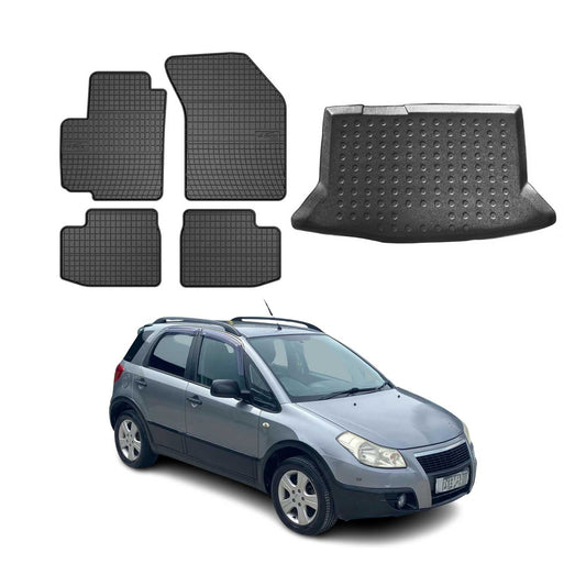 Fußmatten & Kofferraumwanne Set für Fiat Sedici 2006-2014 Gummi TPE Schwarz 5x OMAC DE