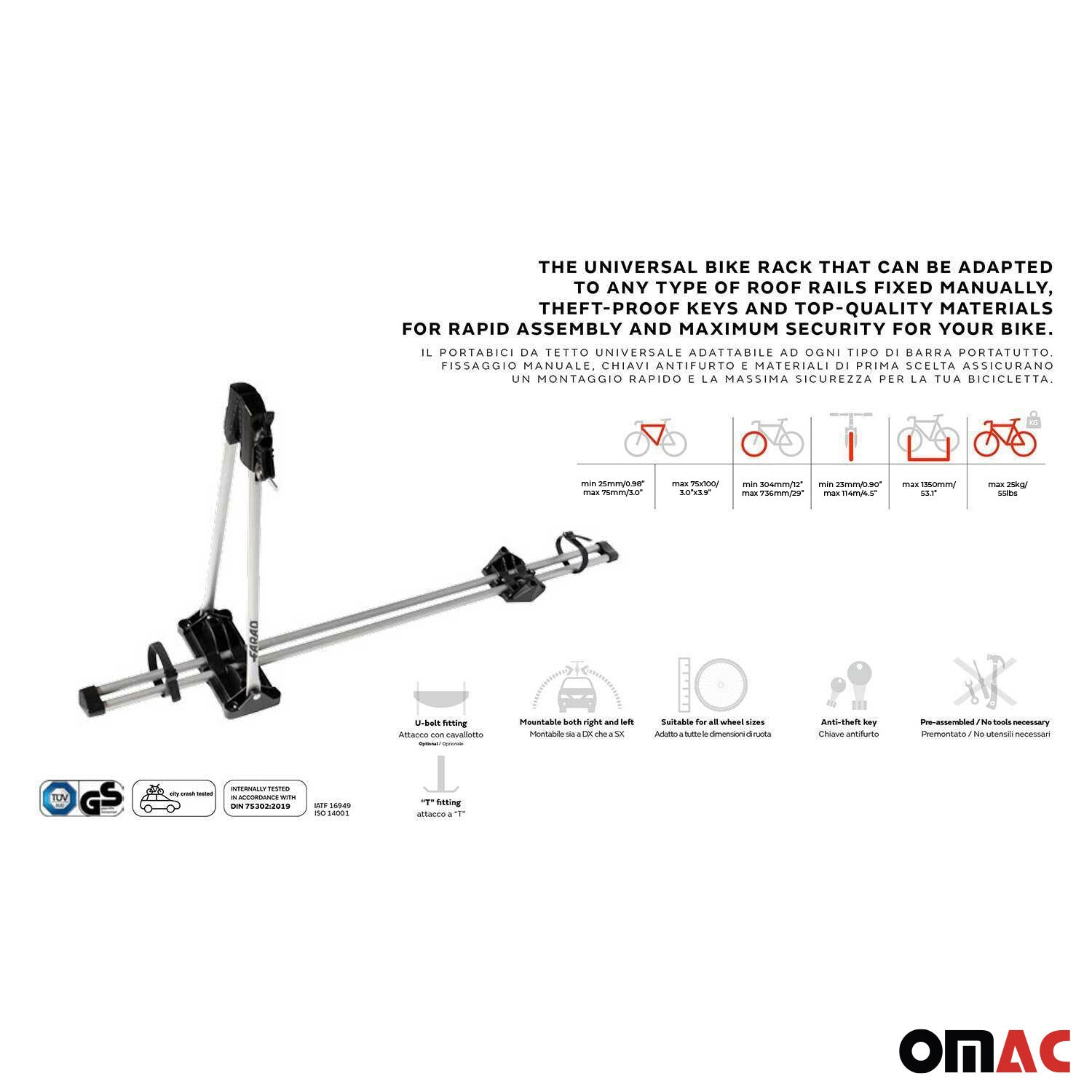 2x Farad Fahrradträger bis 25 kg ABE M-Style Dachfahrradträger EBike FatBike OMAC DE