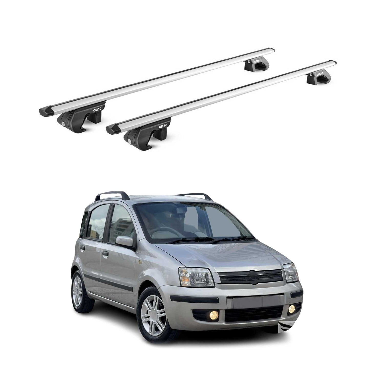 Dachträger Grundtäger für Fiat Panda II 2003-2012 5 tür 90kg Alu Silber 2x ABE OMAC DE