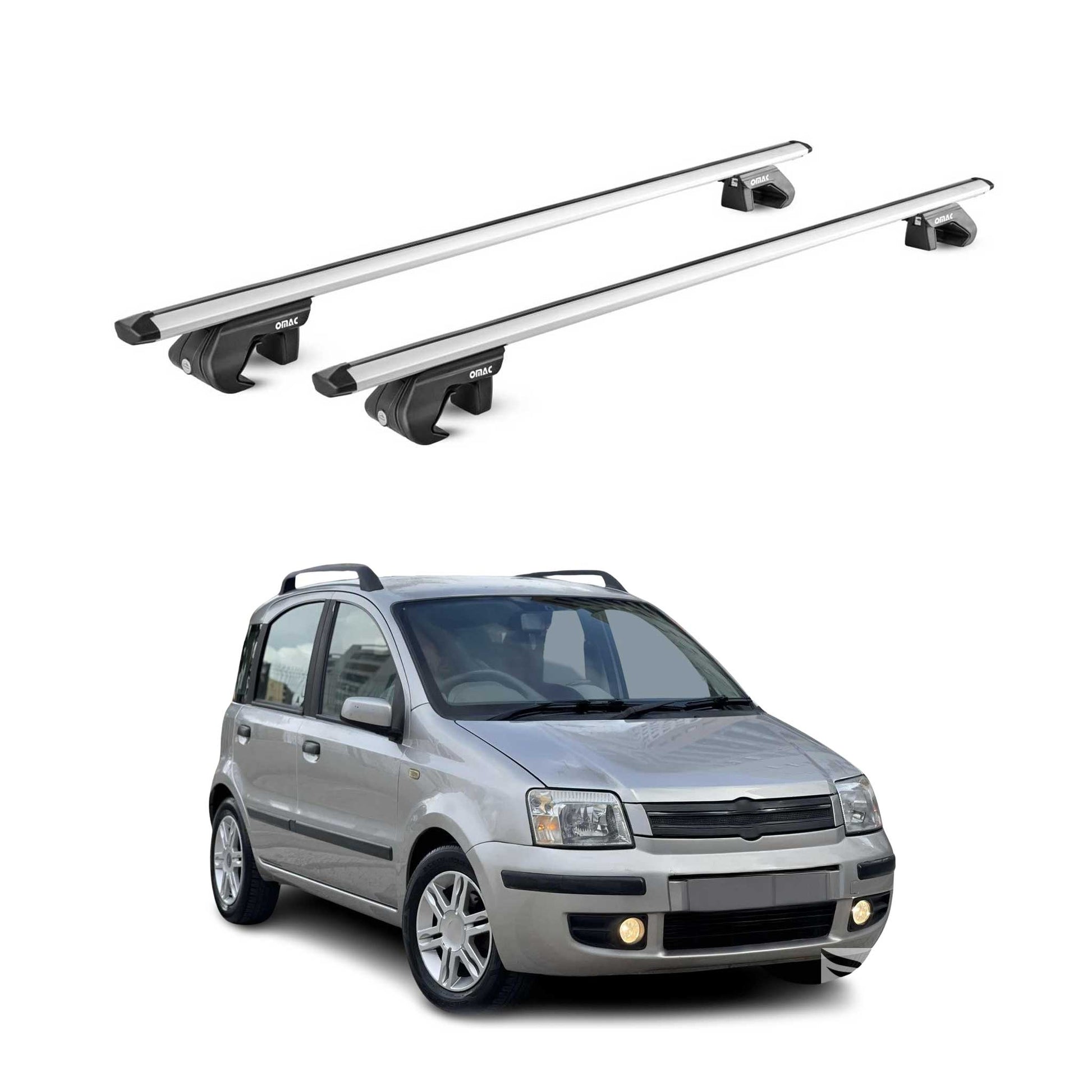 Dachträger Grundtäger für Fiat Panda II 2003-2012 5 tür 90kg Alu Silber 2x ABE OMAC DE