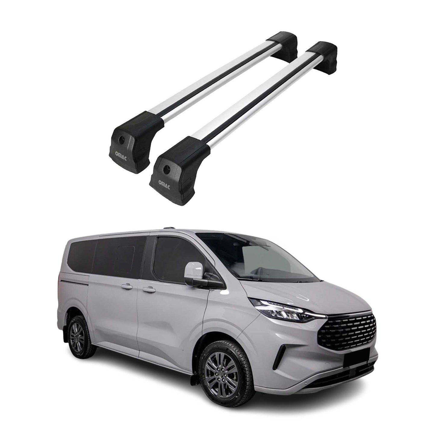 Dachträger für Ford Transit Custom / Tourneo Custom 2023-2025 75kg Alu Silber 2x OMAC DE