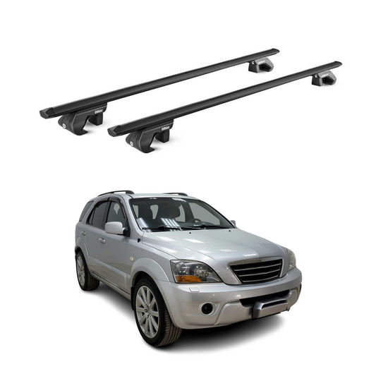 Dachträger Grundtäger für Kia Sorento 2002-2009 90kg Aluminium Schwarz 2 tlg ABE OMAC DE